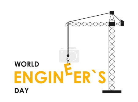 World engineers day poster. Silhouette of construction crane. International holiday and festival 4 March. Building and architecture, construction. Cartoon flat vector illustration