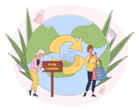 Illustration for Slow fashion simple. Recycling and reuse. Care about ecology, nature and environment. Sustainable zero waste lifestyle. Doodle flat vector illustration isolated on white background - Royalty Free Image