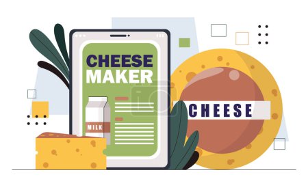 Cheese maker concept. Natural and organic products with protein. Dairy eating and milk. Food from farm with vitamins and calcium. Cartoon flat vector illustration isolated on white background