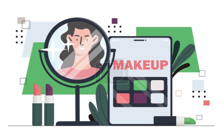 Woman with make up concept. Young girl with lipsticks and foundation. Beauty, elegance and aesthetics. Makeup artist or model. Cartoon flat vector illustration isolated on white background