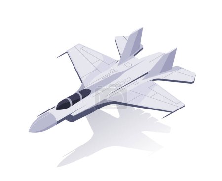 Illustration for Grey fighter jet on a white background, conveying a concept of military aviation. 3d isometric modern vector illustration isolated on white background - Royalty Free Image