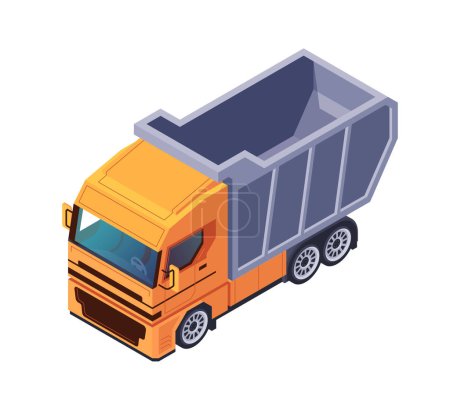 Illustration vectorielle isométrique d'un camion à benne orange isolé sur fond blanc, représentant le concept de transport