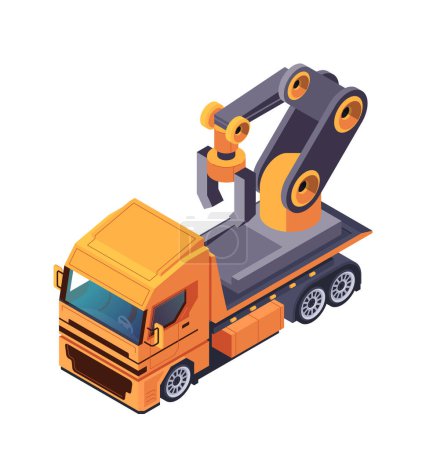 Photo for Orange robotic arm on a truck, isolated on white background, concept of automation. Isometric vector illustration isolated on white background - Royalty Free Image