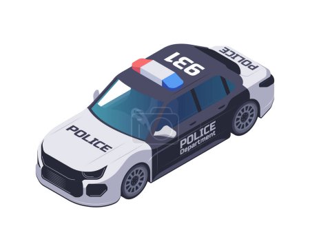 Photo for Isometric vector illustration of modern police car isolated on a white background, depicting law enforcement transportation - Royalty Free Image