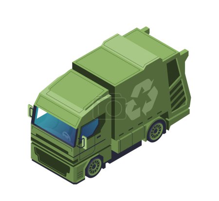 Photo for Isometric garbage truck with recycling symbol, vector illustration isolated on white background, concept of waste management - Royalty Free Image