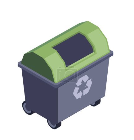 Photo for Recycling bin in isometric style on a plain background, concept of waste management. Vector illustration isolated on white background - Royalty Free Image