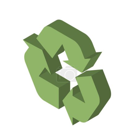 Green recycling symbol isolated on a white background, concept of environmental conservation. Isometric vector illustration