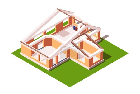 Photo for Unfinished house with visible interior rooms on a white background, concept of construction. An isometric vector illustration isolated on white background - Royalty Free Image