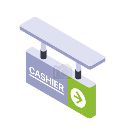 Photo for Isometric vector illustration of a cashier sign with arrow on a white background, symbolizing retail direction - Royalty Free Image