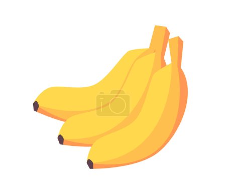 Photo for A bunch of three yellow bananas depicted in flat graphic style on a white background, representing healthy food. Vector illustration isolated on white background - Royalty Free Image