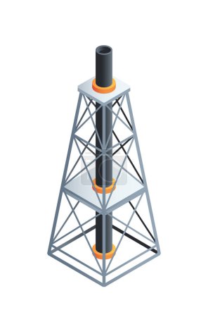 Oil drilling rig on a white background, concept of fossil fuel extraction. Isometric vector illustration isolated on white background