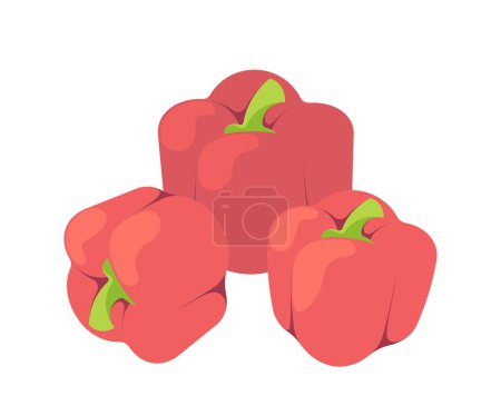 Photo for Three stylized red bell peppers, isometric vector illustration, plain white background, concept of healthy food - Royalty Free Image