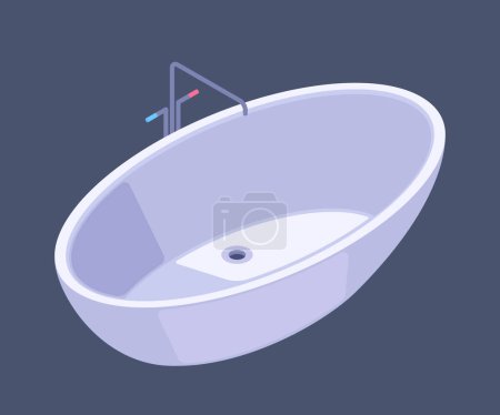 A minimalist vector illustration of a freestanding bathtub with a faucet on a dark background, representing hygiene and relaxation.