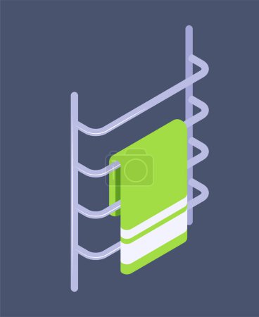 Photo for A green towel hanging on a metallic rail with a dark background, vector illustration of a bathroom towel rack - Royalty Free Image