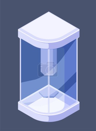 Photo for Illustration of a shower stall on a blue background. The rectangular shape is made of transparent plastic material, shaded in electric blue. Modern isometric vector illustration - Royalty Free Image