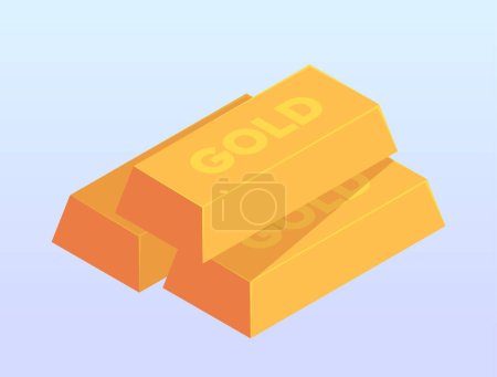Bank office related isometric icon. Design with shining gold bars. Precious metal or treasure. Investing, economics and financial literacy. Cartoon 3D vector illustration isolated on background