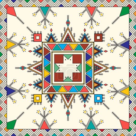 Illustration for Decorative geometric repeating pattern inspired by Al-Qatt Al-Asiri traditional paintings - Royalty Free Image