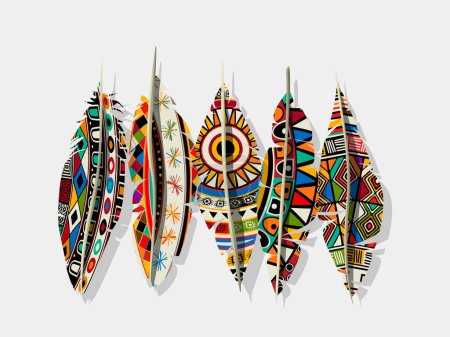 Téléchargez les illustrations : American Indian collection vectorielle de plumes décorées - en licence libre de droit