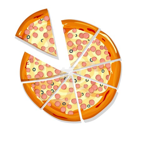 Illustration for Sliced Pizza Viennese cartoon over white background, vector illustration - Royalty Free Image