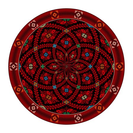Dekorative runde palästinensische Tatreez-Designelemente auf weißem Hintergrund, Vektorillustration