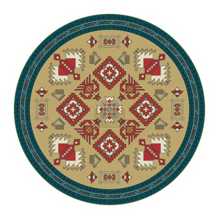 Ilustración de Elemento decorativo redondo georgiano tradicional, vector aislado sobre fondo blanco. - Imagen libre de derechos