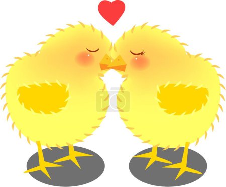 Illustration for Vector illustration for a pair of kissing chicks, cartoon - Royalty Free Image