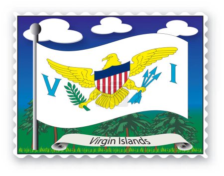 Téléchargez les illustrations : Timbre avec drapeau des Îles Vierges - illustration vectorielle - en licence libre de droit