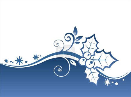 Illustration for Blue curls and holly berry pattern on a blue ornate background. Christmas illustration. - Royalty Free Image