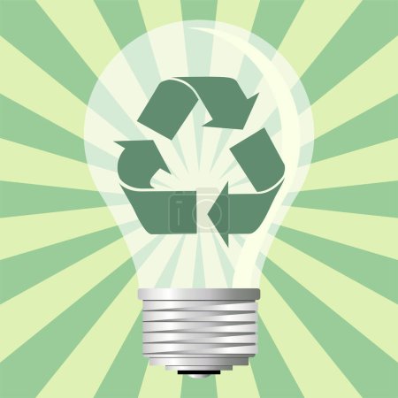 Téléchargez les illustrations : Ampoule avec symbole de recyclage sur fond vert étoilé - en licence libre de droit