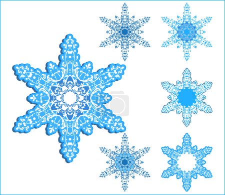 Téléchargez les illustrations : Flocons de neige vectoriels / Une forme et 5 variantes pour une utilisation - en licence libre de droit