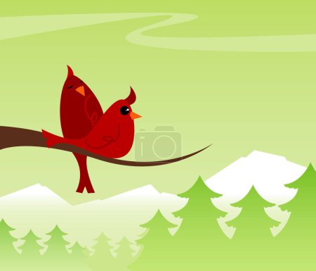 Illustration for Two red cardinals up high on their limb, enjoying the view - Royalty Free Image