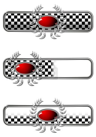 Téléchargez les illustrations : Différents insignes de course avec gemme ovale rouge sur fond blanc - en licence libre de droit