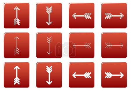 Ilustración de Flechas cuadradas iconos conjunto. Rojo - paleta blanca. Ilustración vectorial. - Imagen libre de derechos