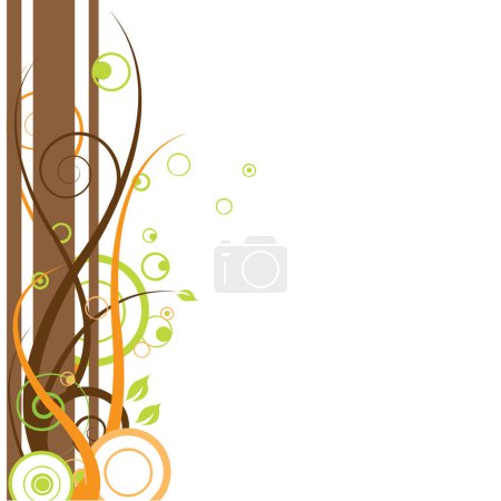 Téléchargez les illustrations : Un superbe élément de design été-printemps (composé de courbes, cercles, feuilles et rectangles marron) - en licence libre de droit