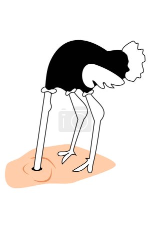 Téléchargez les illustrations : Une autruche avec sa tête enfouie dans le sable - en licence libre de droit