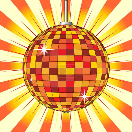 Illustration for Party mirror ball over orange starry background - Royalty Free Image