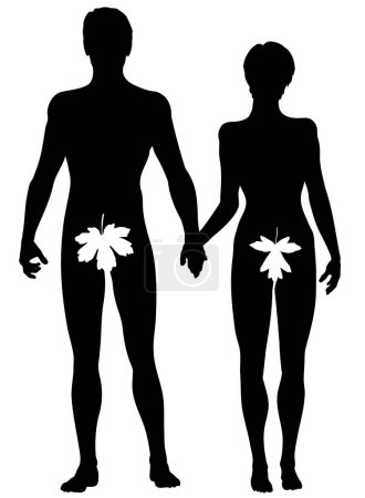 Illustration for Editable vector silhouette of Adam and Eve - Royalty Free Image