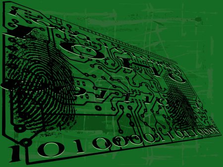 Illustration for Grunge Circuit Board Effect with fingerprint and Binar Number - Royalty Free Image