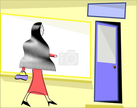 Téléchargez les illustrations : Conception vectorielle de femme aux cheveux longs faisant du shopping avec une femme sur une couche séparée - en licence libre de droit