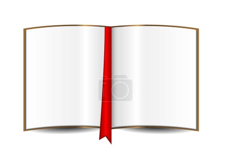 Illustration for Opened white book with red ribbon isolated over white background - Royalty Free Image