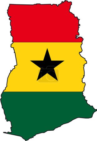 Téléchargez les illustrations : Illustration vectorielle d'une carte et d'un drapeau du Ghana - en licence libre de droit