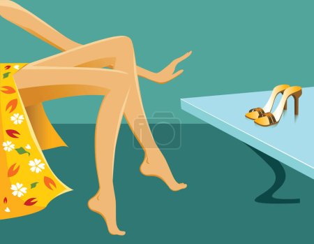 Illustration for Illustration of a woman with new shoes on glass table - Royalty Free Image