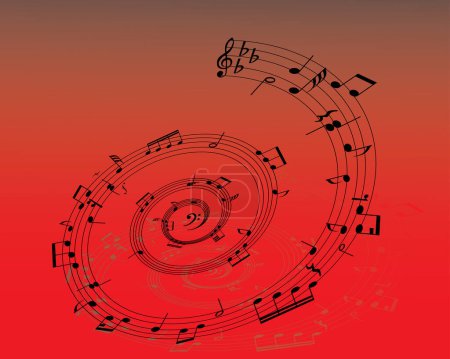 Ilustración de Abstract music background with different notes and lines. - Imagen libre de derechos