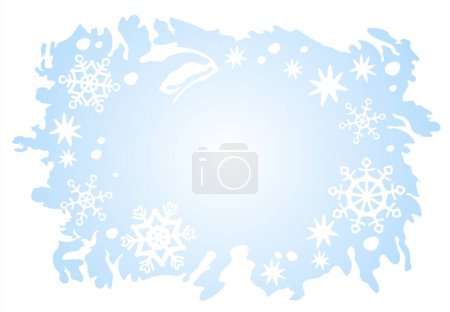 Téléchargez les illustrations : Flocons de neige bleus et étoiles sur un fond orné de bleu clair. Illustration de Noël. - en licence libre de droit