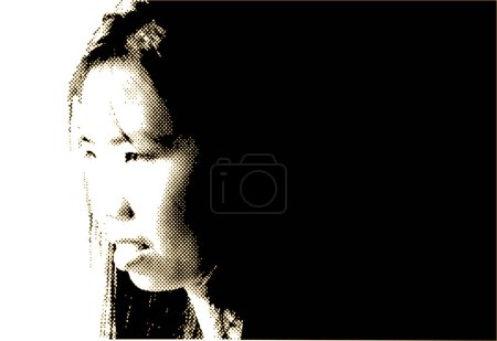 Illustration for Vecto halftone illustration of a Thai woman looking out a window - Royalty Free Image