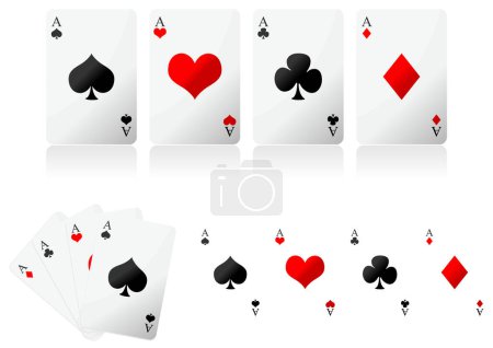 Illustration for Playing cards over white background. Four aces poker hand. - Royalty Free Image
