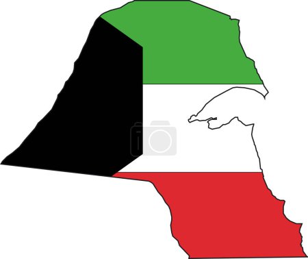 Téléchargez les illustrations : Illustration vectorielle d'une carte et d'un drapeau du Koweït - en licence libre de droit