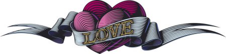 Ilustración de Dos corazones morados están atados por la cinta del amor. Símbolo de San Valentín. - Imagen libre de derechos