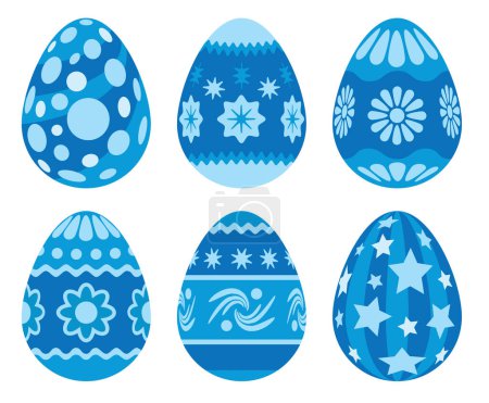 Téléchargez les illustrations : Oeufs peints de Pâques collection en couleur bleue - en licence libre de droit