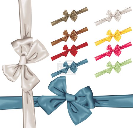 Illustration for Vector satin bows with ribbons in 8 colors - Royalty Free Image